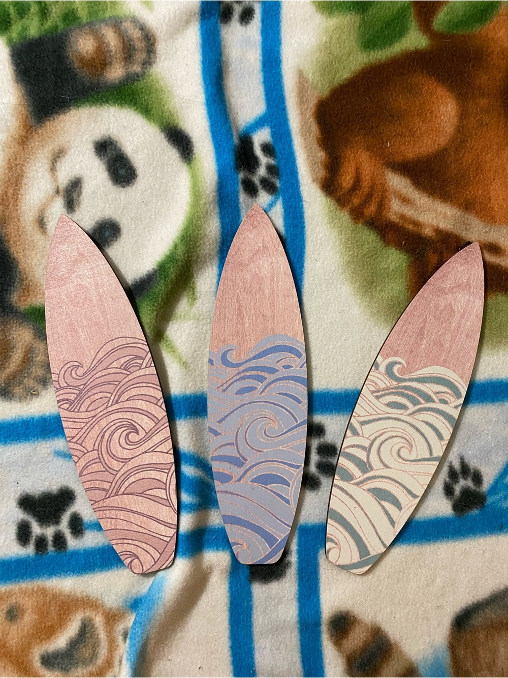 Surf Gypsy Pink and Pale Blue Wave Surfboard Wall Accents